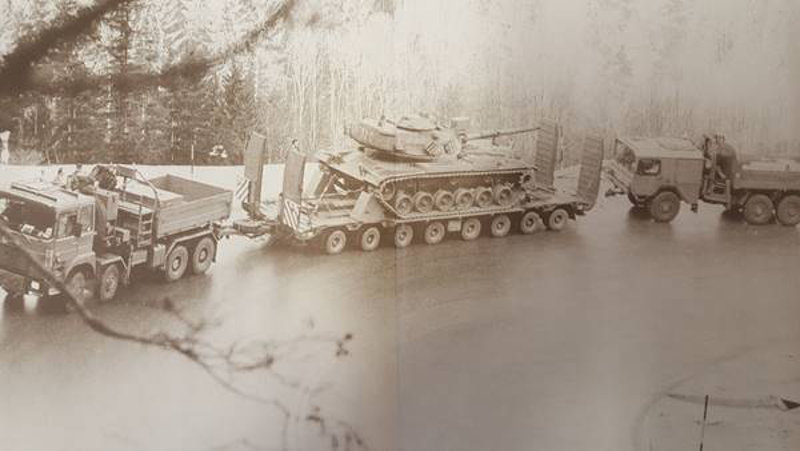 Our G3 during field trials of the 55-t tank transport system on the Semmering pass, 1983