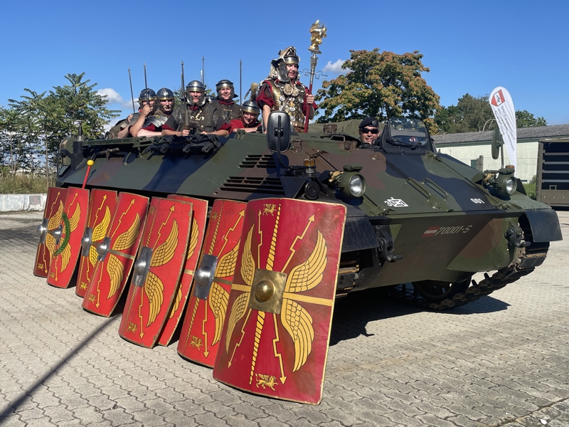 The former command-APC of the Austrian 3rd Tank Grenadier Brigade with the insignia of the Roman XV Legion